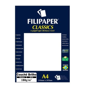 Papel Especial Couchê Brilho Branco A4 180g/m² - 50 folhas - Filipaper